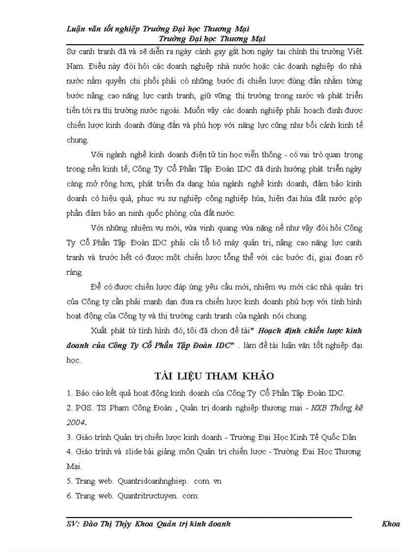 image for page Hoạch định chiến lược kinh doanh của Công ty Cổ Phần Tập Đoàn IDC 1