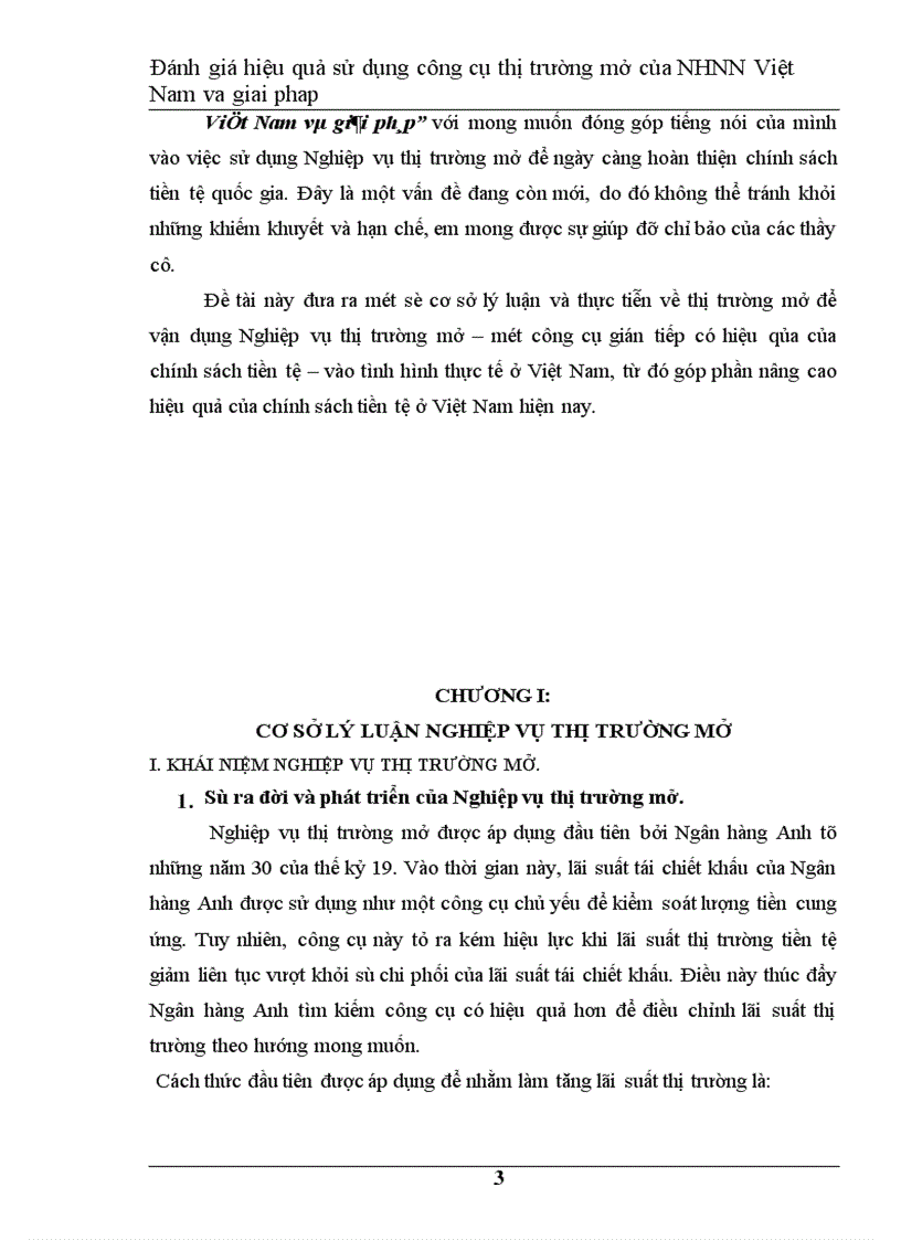 Đánh giá hiệu quả hoạt động nghiệp vụ thị trường mở của Ngân Hàng Nhà Nước Việt Nam và giải pháp 1