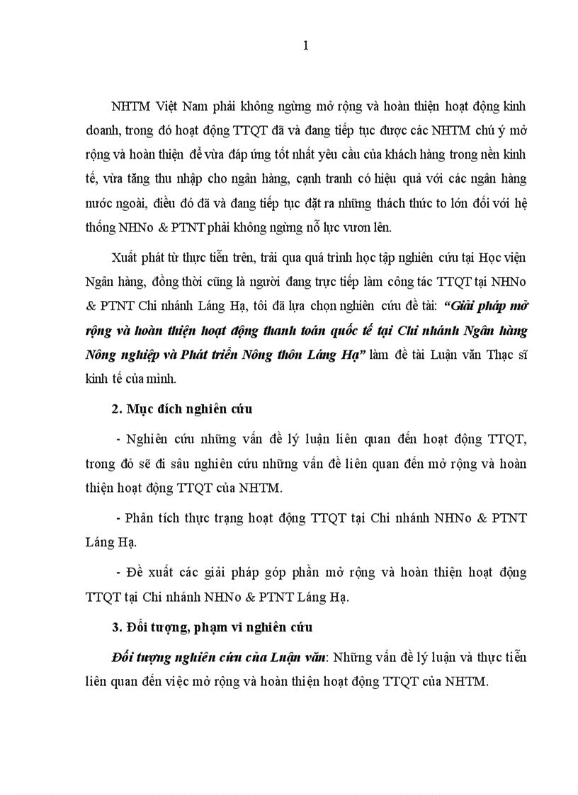image for page Giải pháp mở rộng và hoàn thiện hoạt động thanh toán quốc tế tại Chi nhánh Ngân hàng Nông nghiệp và Phát triển Nông thôn Láng Hạ 1
