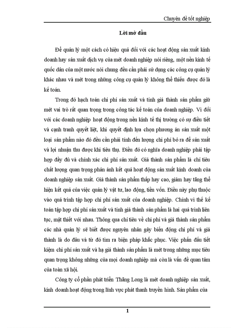 image for page Hoàn thiện kế toán chi phí sản xuất và tính giá thành sản phẩm tại Công ty cổ phần phát triển Thăng Long 1