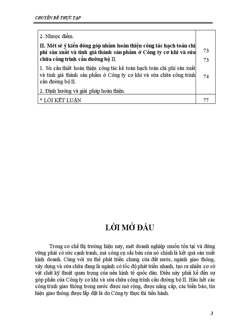 Kế toán chi phí sản xuất và tính giá thành sản phẩm tại Công ty Cơ khí và sửa chữa công trình cầu đường bộ II 1
