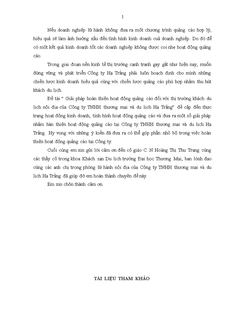 image for page Giải pháp hoàn thiện hoạt động quảng cáo đối với thị trường khách du lịch nội địa của Công ty TNHH thương mại và du lịch Hạ Trắng