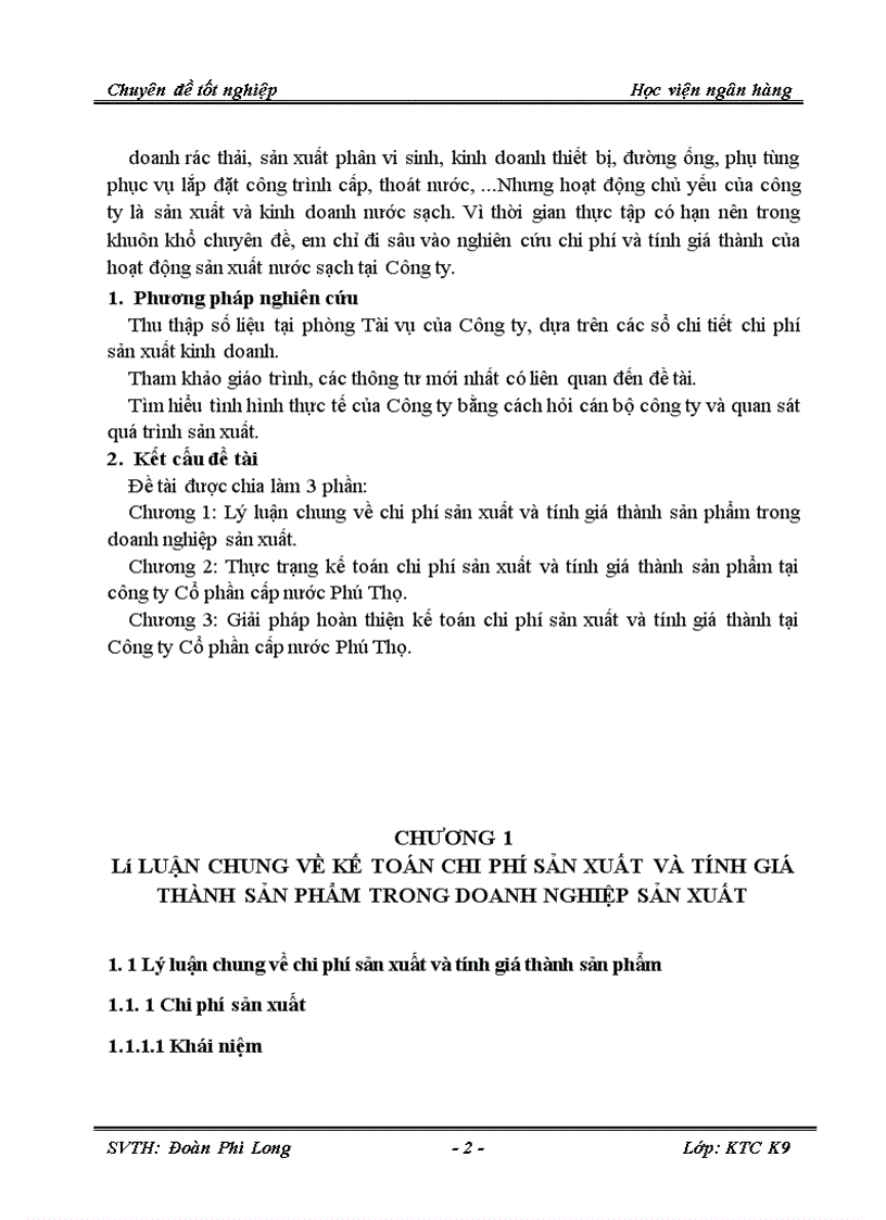 image for page Thực trạng và giải pháp hoàn thiện kế toán chi phí sản xuất và tính giá thành sản phẩm tại Công ty Cổ phần cấp nước Phú Thọ