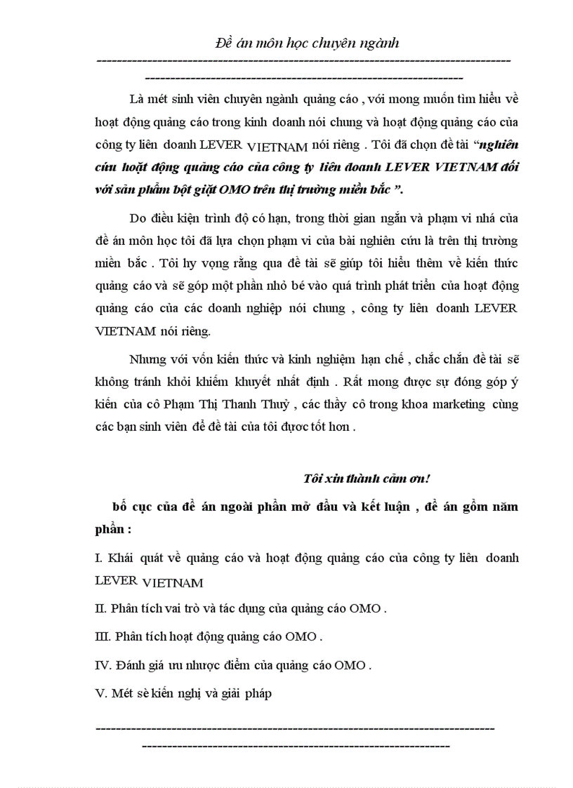 image for page Nghiên cứu hoặt động quảng cáo của công ty liên doanh LEVER VIETNAM đối với sản phẩm bột giặt OMO trên thị trường miền bắc 1