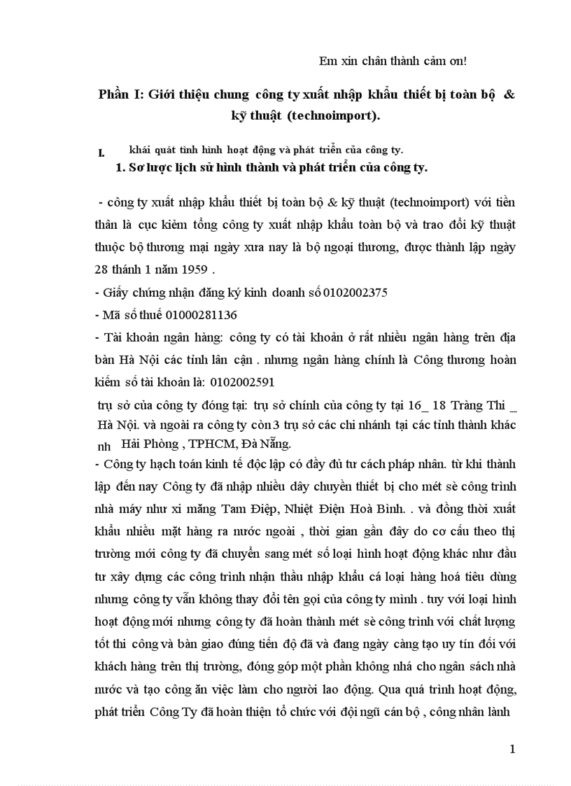 Hạch toán kế toán tại Công ty Xuất nhập khẩu thiết bị toàn bộ kỹ thuật 1
