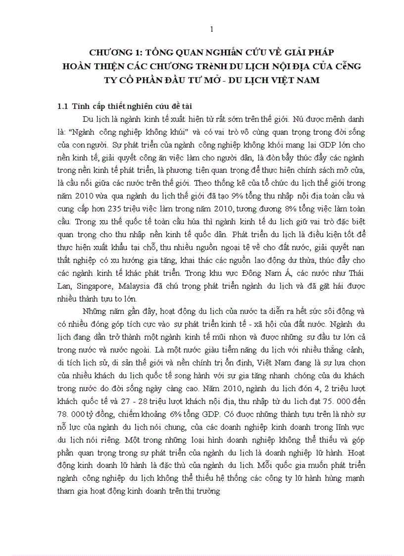 giải pháp hoàn thiện các chương trình du lịch nội địa của công ty cổ phần đầu tư Mở Du lịch Việt Nam 1