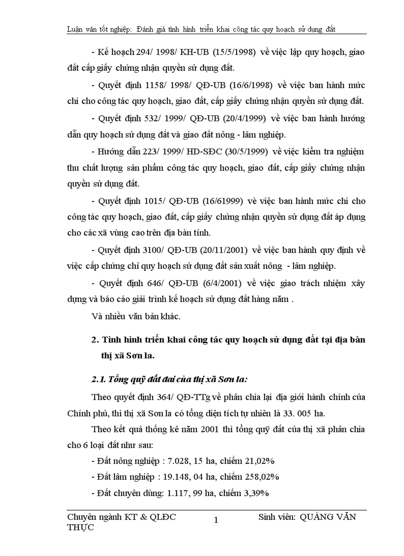 image for page Đánh giá tình hình quy hoạch sử dụng đất đai trên địa bàn thị xã Sơn la 1