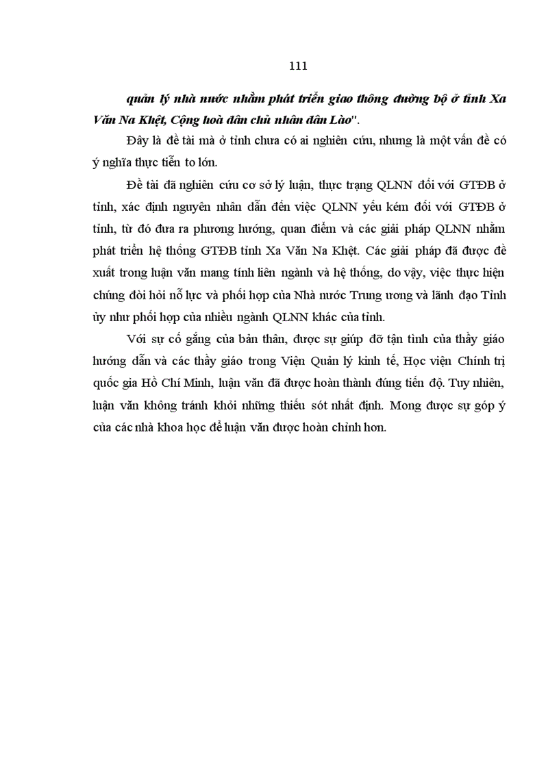 image for page Giải pháp quản lý nhà nước nhằm phát triển giao thông đường bộ ở tỉnh Xa Văn Na Khệt Cộng hoà dân chủ nhân dân Lào