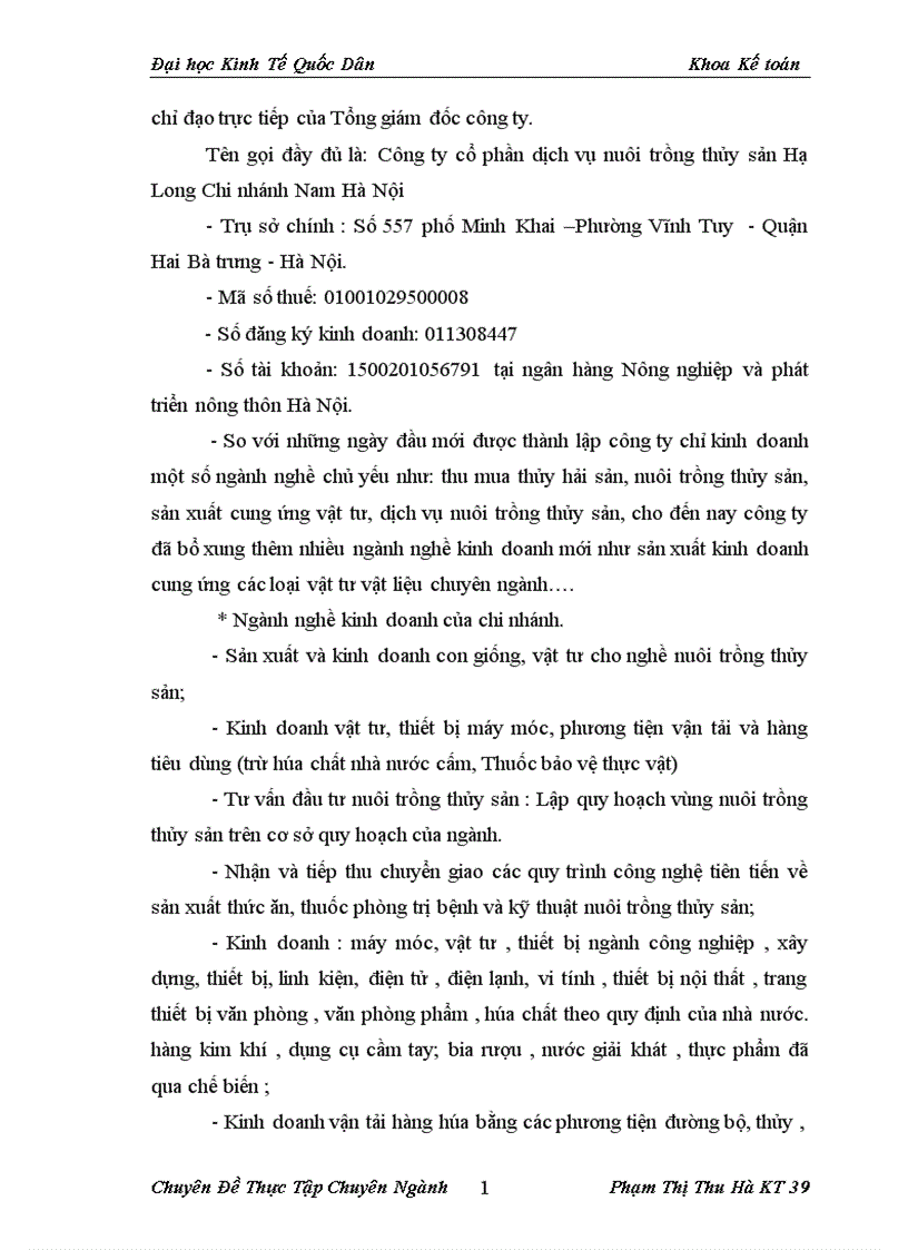 image for page Hoàn thiện kế toán Tiêu thụ sản phẩm và xác định kết quả tiêu thụ sản phẩm tại Công ty cổ phần dịch vụ nuôi trồng thủy sản Hạ Long Chi nhánh Nam Hà Nội 1