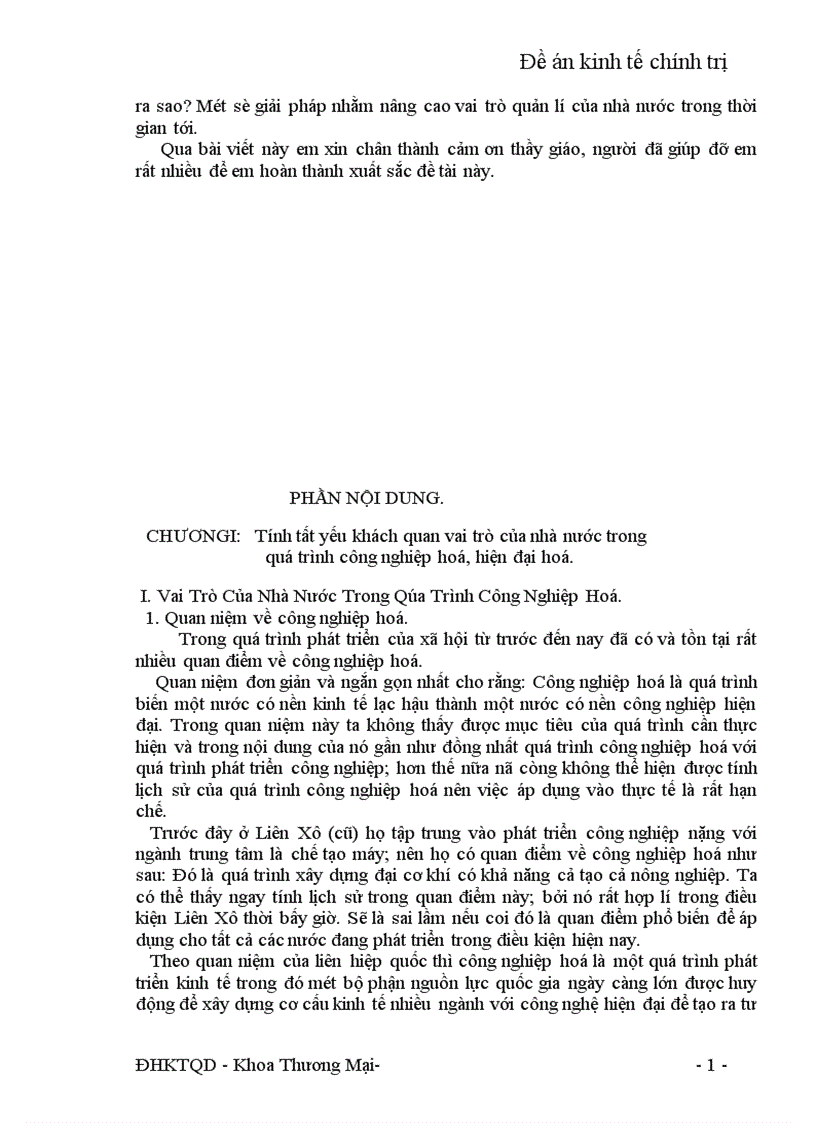 Vai trò quản lí của nhà nước trong sự nghiệp công nghiệp hoá hiện đại hoá ở nước ta hiện nay 1