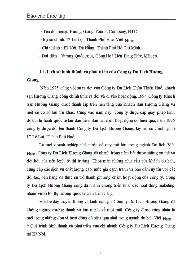 image for page Phân tích đánh gía thực trạng sản xuất kinh doanh của Công ty Du Lịch Hương Giang