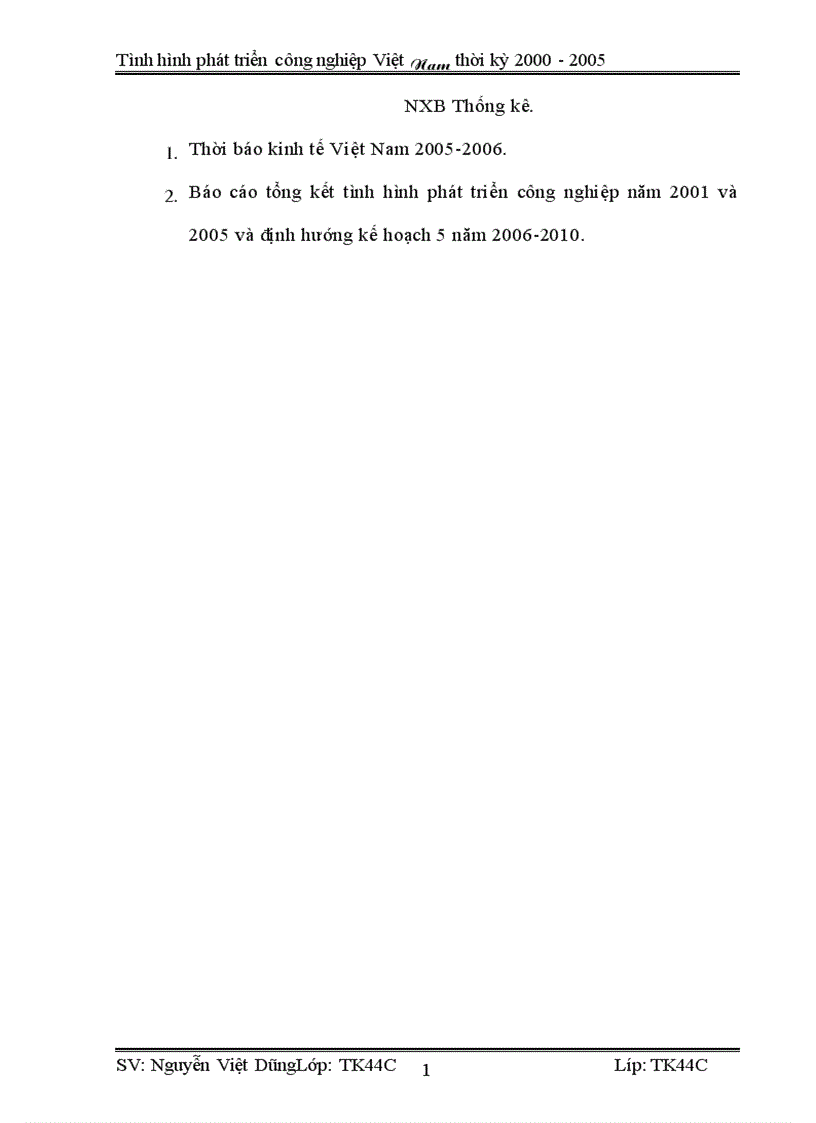 image for page Vận dụng phương pháp dãy số thời gian phân tích tình hình phát triển công nghiệp Việt Nam từ 2000 2005 và dư đoán ngắn hạn đến 2007 1