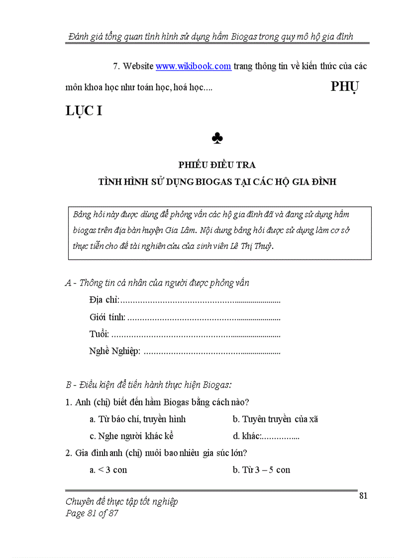 image for page Đánh giá tổng quan tình hình thực hiện hầm Biogas trong quy mô hộ gia đình 1
