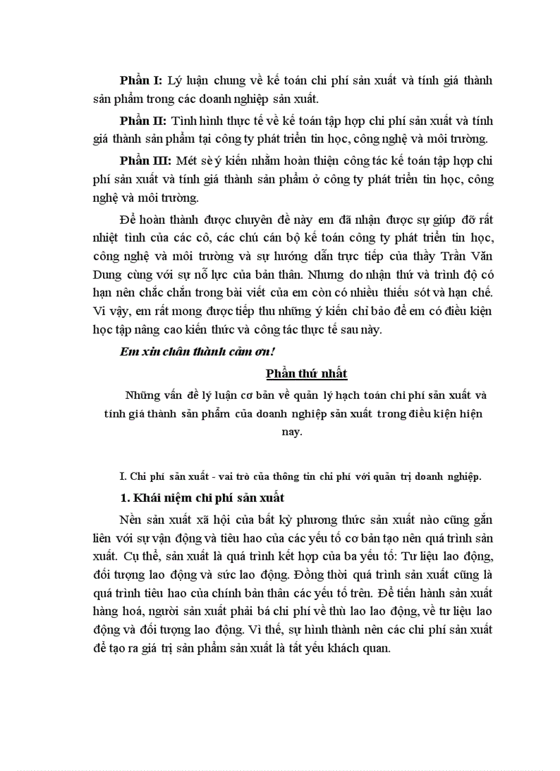 Tổ chức kế toán chi phí sản xuất và tính giá thành sản phẩm tại công ty phát triển tin học công nghệ và môi trường 1