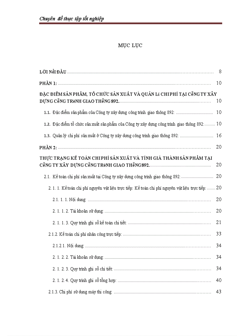 Thực trạng kế toán chi phí sản xuất và tính giá thành sản phẩm tại Công ty xây dựng công trình giao thông 892