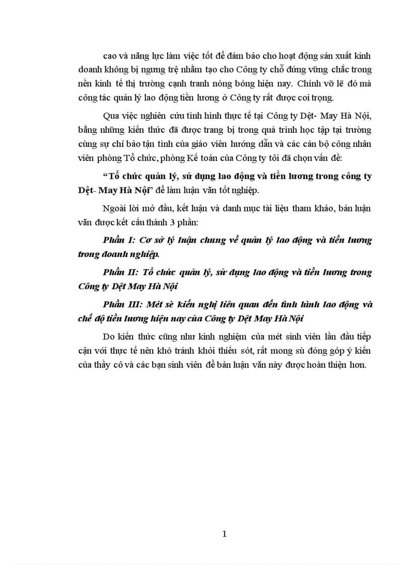 image for page Tổ chức quản lý sử dụng lao động và tiền lương trong công ty Dệt May Hà Nội 1
