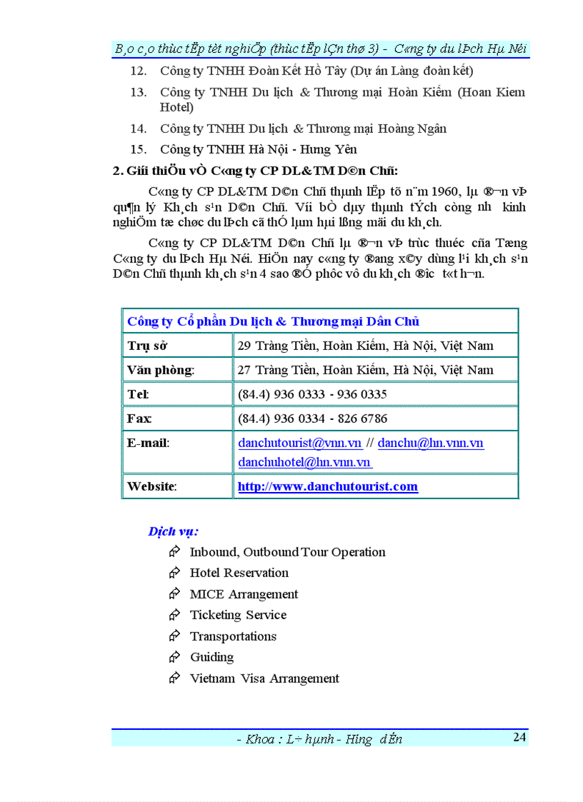 image for page Báo cáo thực tập tại tổng công ty Du lịch Hà Nội và Công ty CP DL TM dân chủ