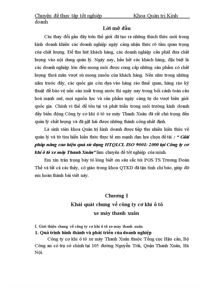 Giải pháp nâng cao hiệu quả sử dụng HTQLCL ISO 9001 2000 tại Công ty cơ khí ô tô xe máy Thanh Xuân 1