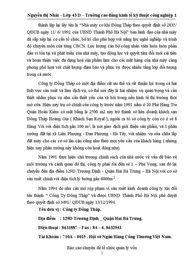 image for page Một số kiến nghị trong quá trình tìm hiểu công tác quản lý vốn tại công ty Đồng Tháp