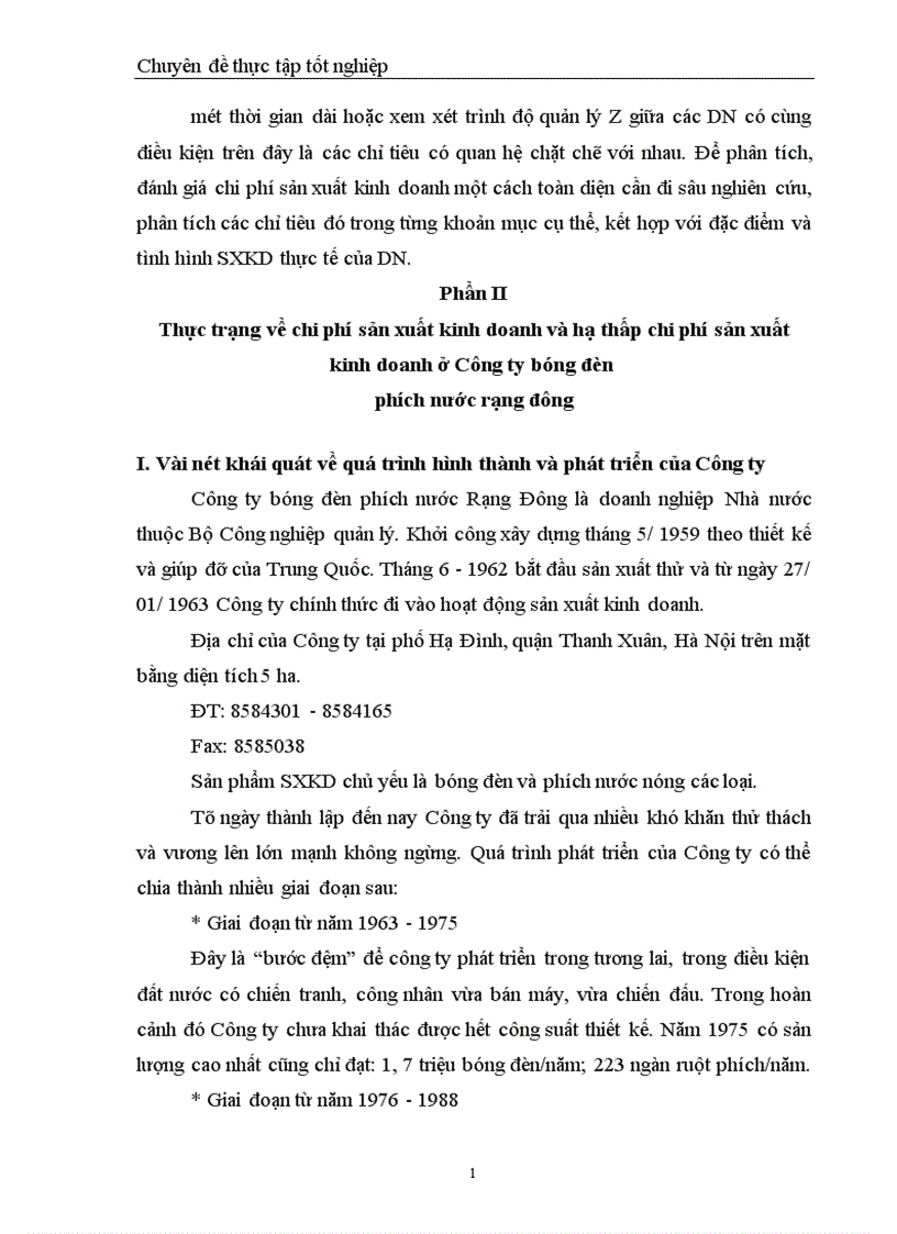 image for page Chi phí sản xuất điều kiện và các giải pháp hạ thấp chi phí sản xuất kinh doanh tại Công ty Bóng đèn Phích nước Rạng Đông 1