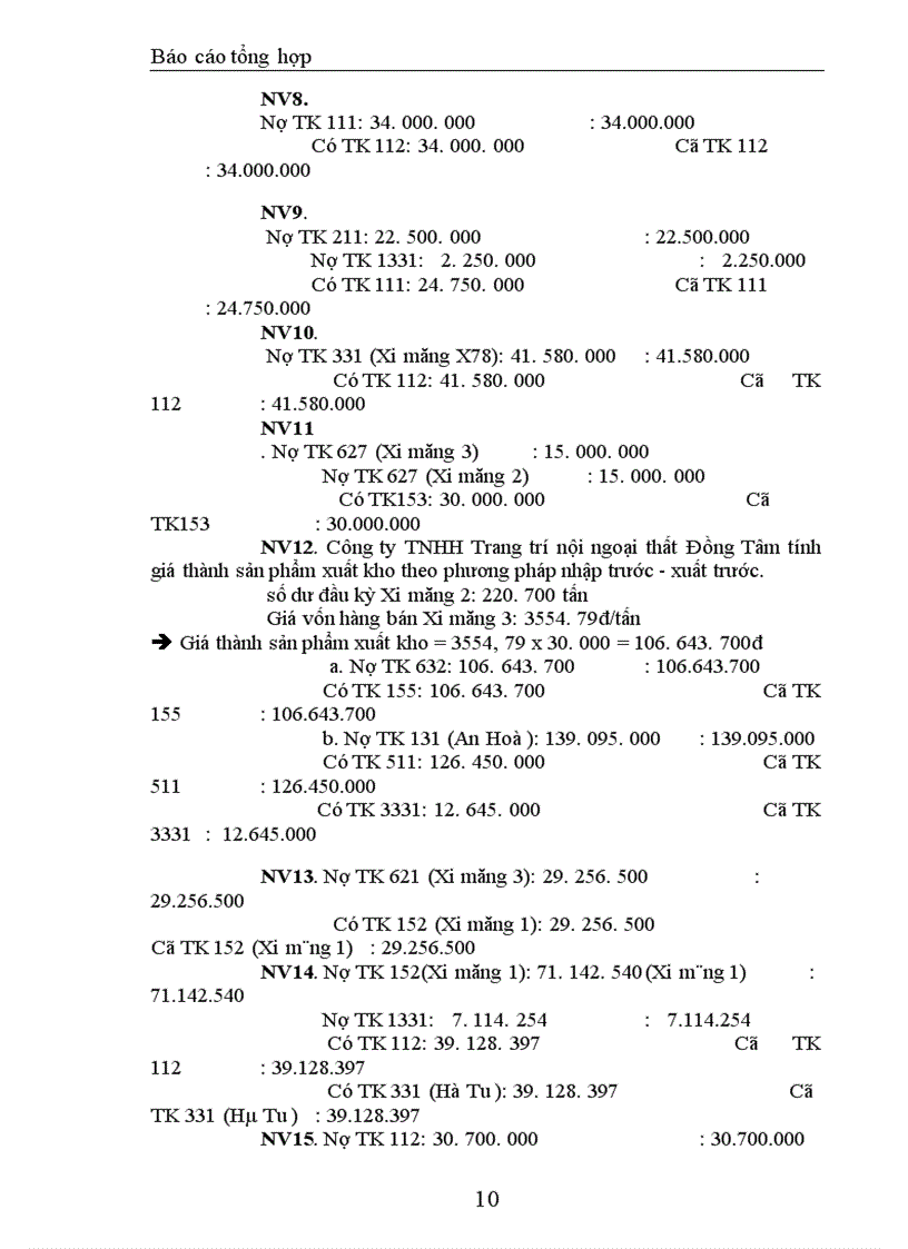 image for page Báo cáo tổng hợp kế toán tại Công ty TNHH Trang trí nội ngoại thất Đồng Tâm