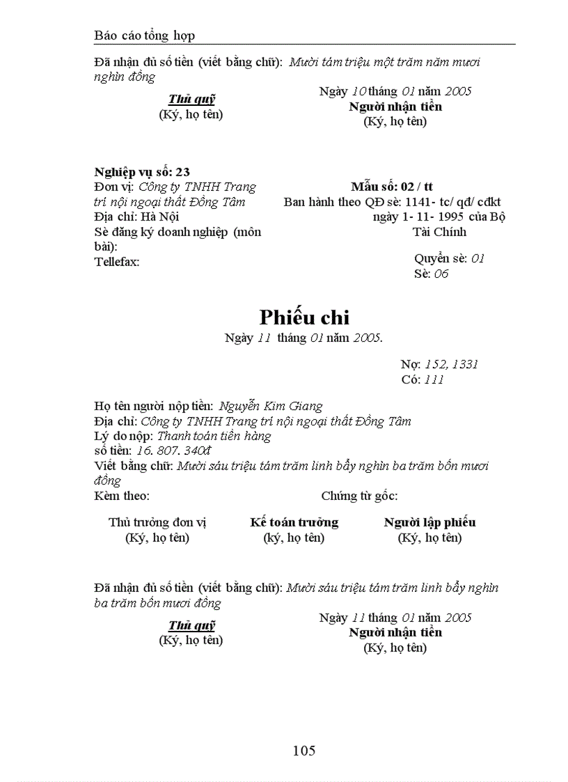 image for page Báo cáo tổng hợp kế toán tại Công ty TNHH Trang trí nội ngoại thất Đồng Tâm