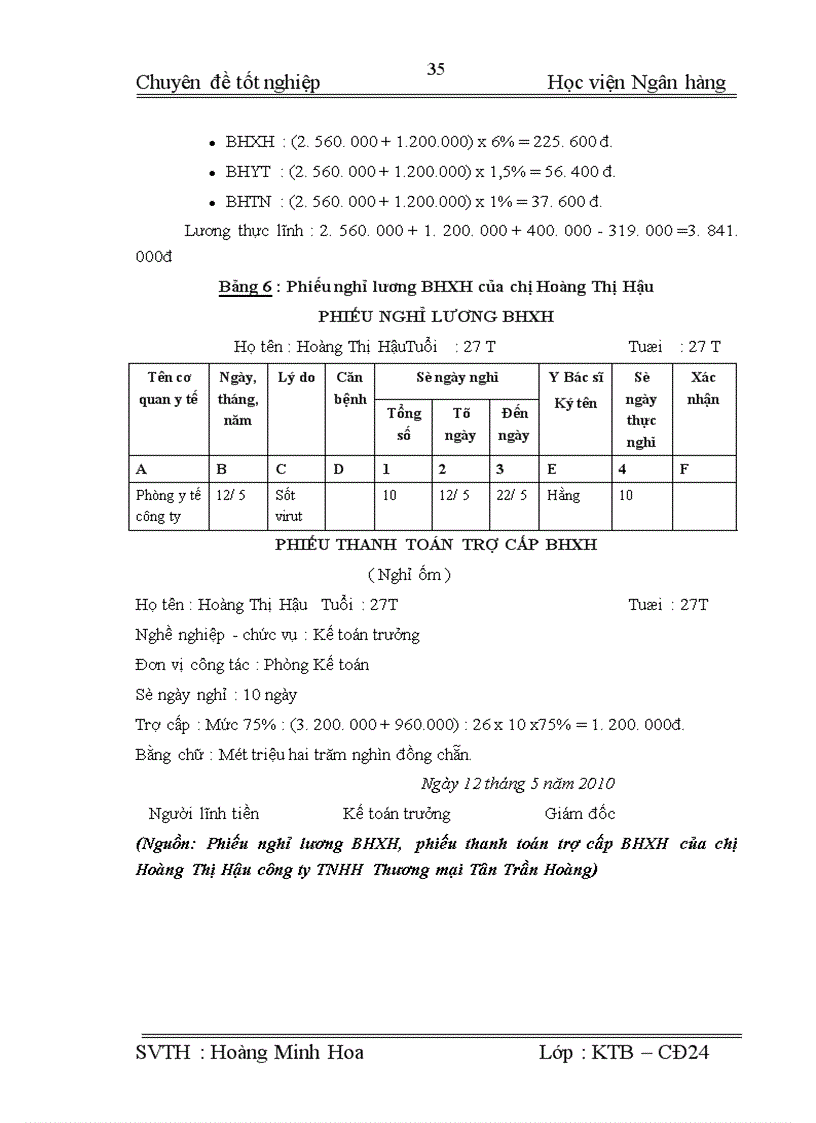 image for page Hoàn thiện công tác kế toán tiền lương và các khoản trích theo lương tại Công ty TNHH Thương mại Tân Trần Hoàng