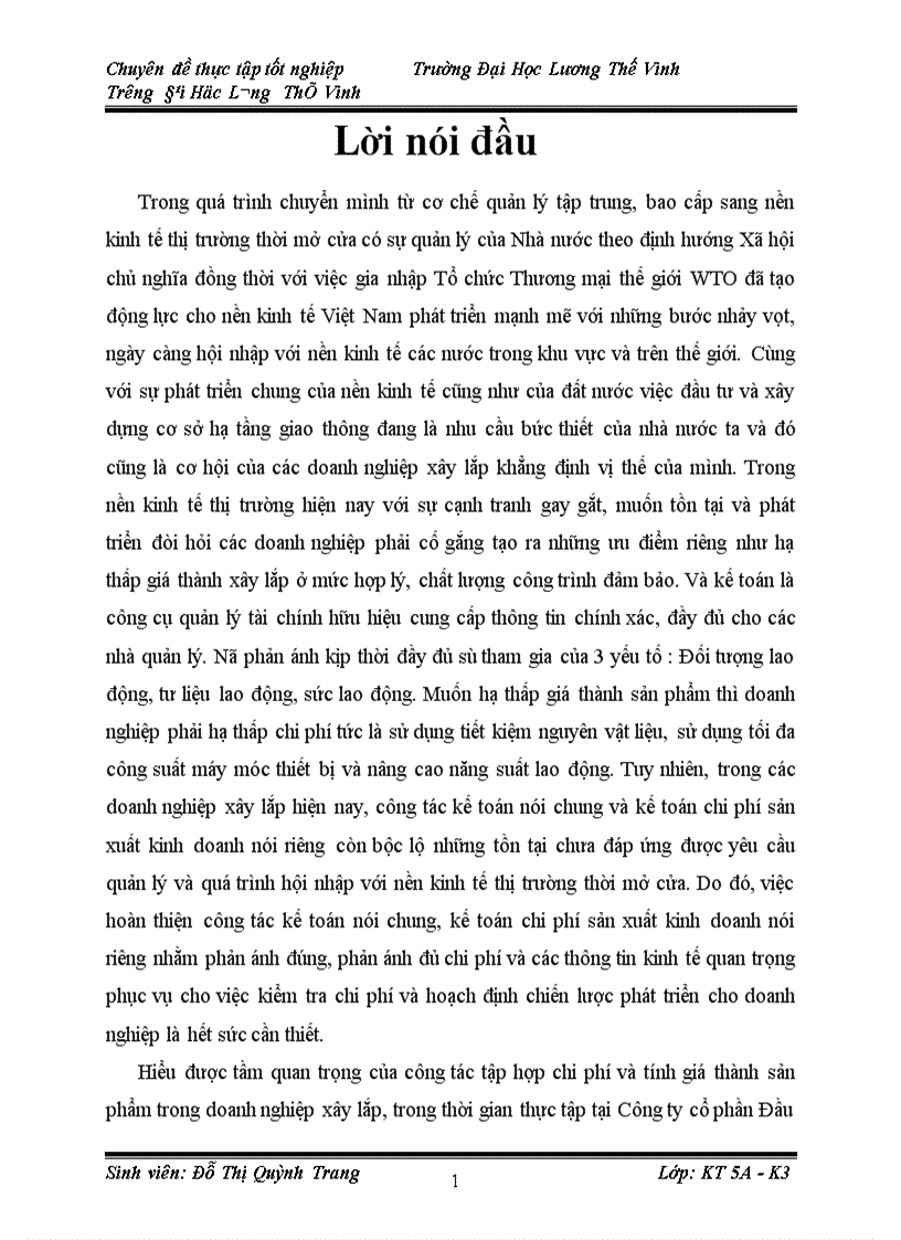 image for page Hoàn thiện kế toán chi phí sản xuất và tính giá thành sản phẩm xây lắp tại Công ty Cổ phần Đầu tư Xây dựng Giao thông 1