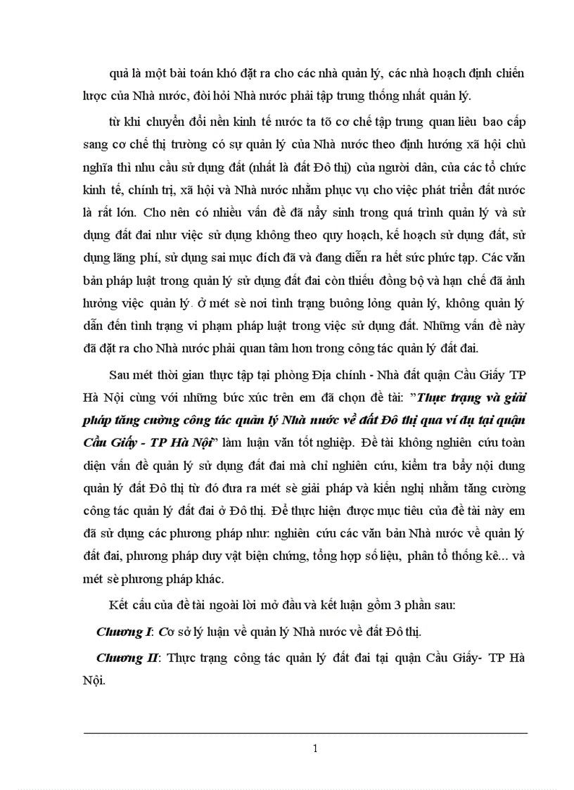 image for page Thực trạng và giải pháp tăng cường công tác quản lý Nhà nước về đất Đô thị qua ví dụ tại quận Cầu Giấy TP Hà Nội