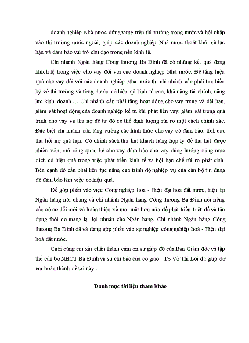 image for page Một số giải pháp nâng cao hiệu quả cho vay đối với doanh nghiệp nhà nước tại ngân hàng công thương Ba Đình 1