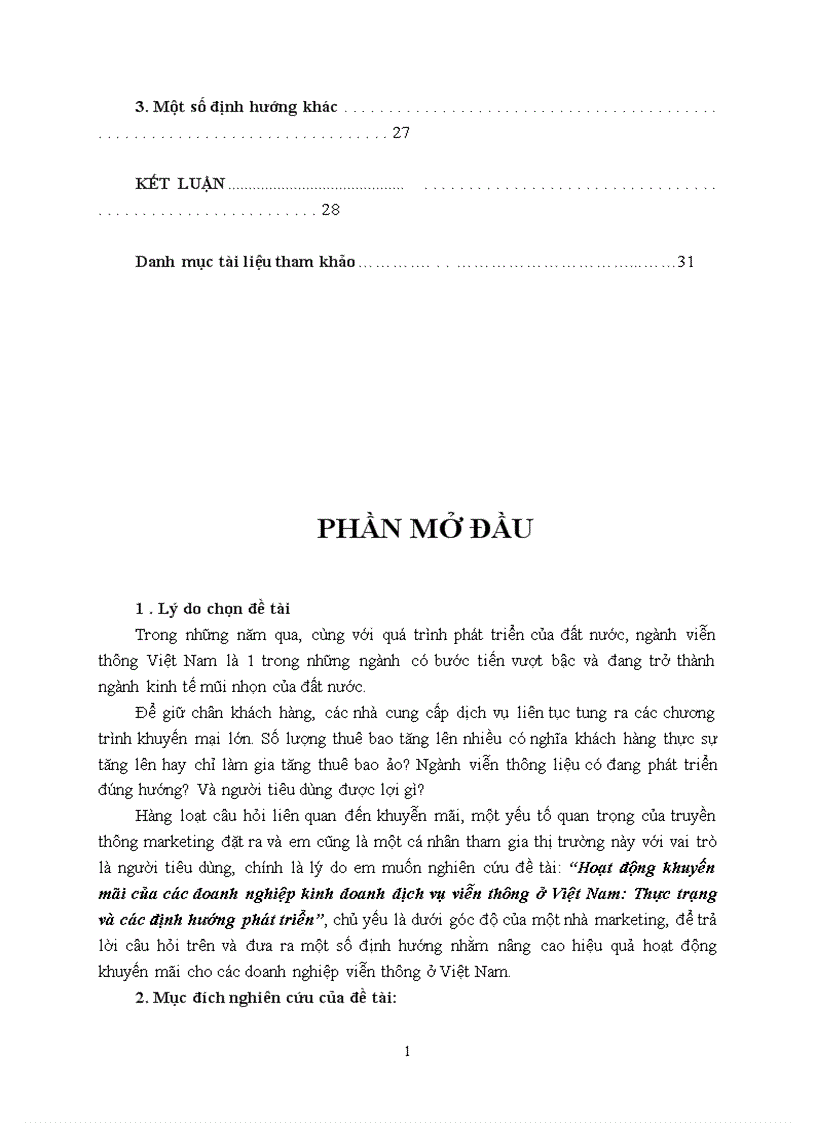 Hoạt động khuyến mãi của các doanh nghiệp kinh doanh dịch vụ viễn thông ở Việt Nam Thực trạng và các định hướng phát triển 1