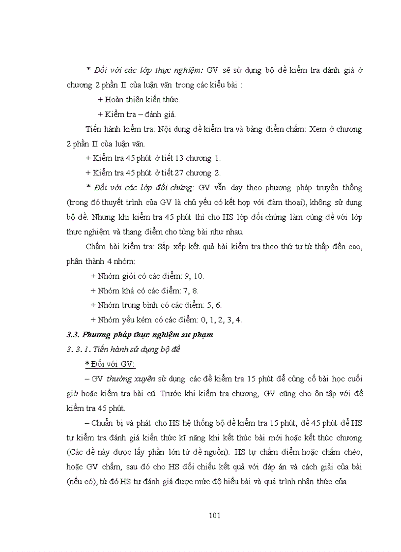 image for page Thực nghiệm sư phạm Đánh giá chất lượng của bộ đề kiểm tra đánh giá kiến thức kĩ năng hoá học lớp 11 nâng cao