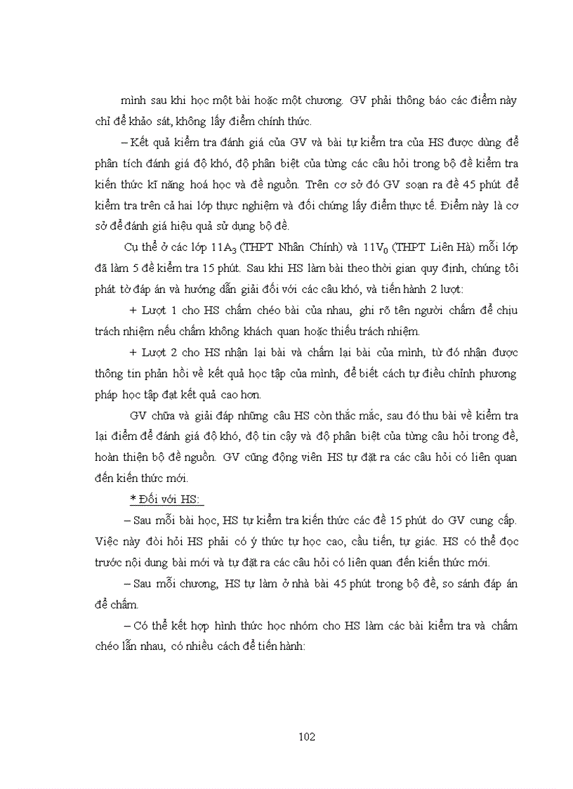 image for page Thực nghiệm sư phạm Đánh giá chất lượng của bộ đề kiểm tra đánh giá kiến thức kĩ năng hoá học lớp 11 nâng cao