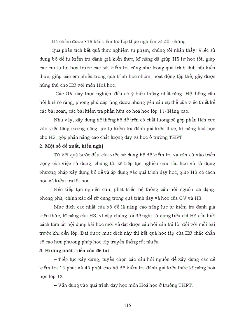 image for page Thực nghiệm sư phạm Đánh giá chất lượng của bộ đề kiểm tra đánh giá kiến thức kĩ năng hoá học lớp 11 nâng cao