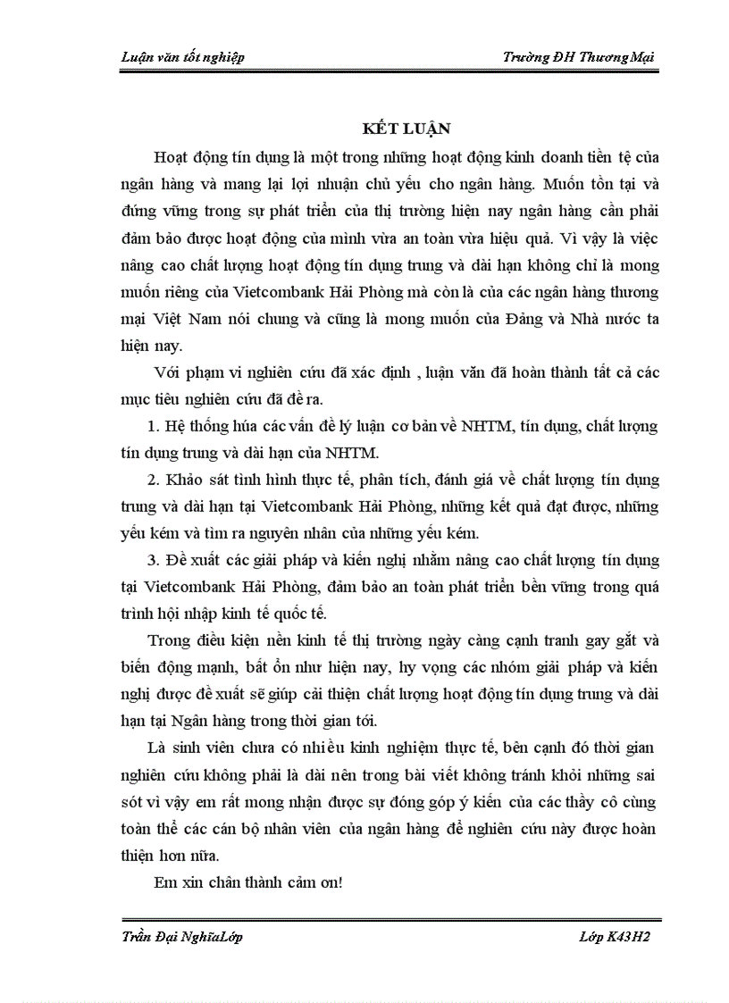 image for page Chất lượng tín dụng trung và dài hạn tại Ngân hàng TMCP Ngoại thương Việt Nam Chi nhánh Hải Phòng 1