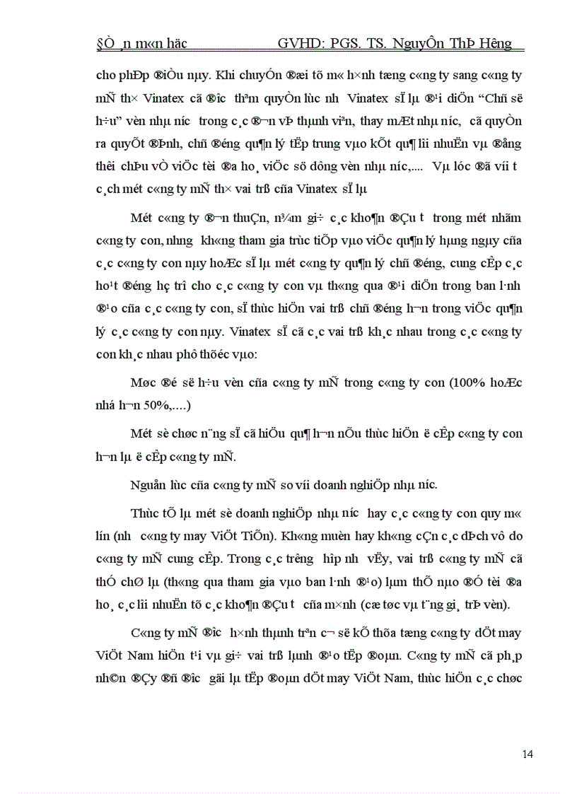 image for page Các giải pháp để cơ cấu tổ chức phù hợp hơn với chiến lược kinh doanh theo mô hình công ty mẹ con của Vinatex