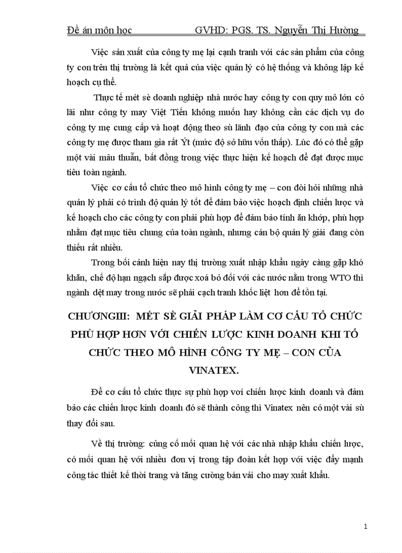 image for page Các giải pháp để cơ cấu tổ chức phù hợp hơn với chiến lược kinh doanh theo mô hình công ty mẹ con của Vinatex