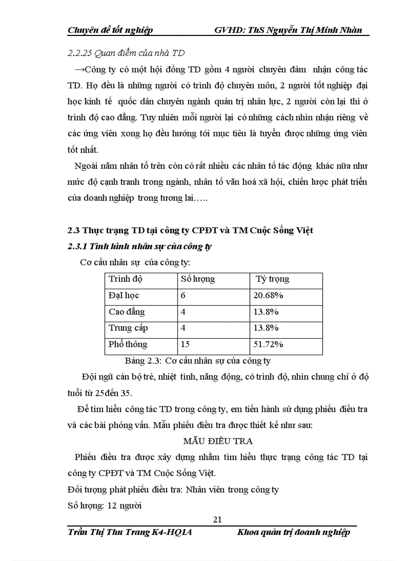 image for page Nâng cao chât lượng công tác TD nhân sự cho công ty cổ phần đầu tư và thương mại Cuộc Sống Việt