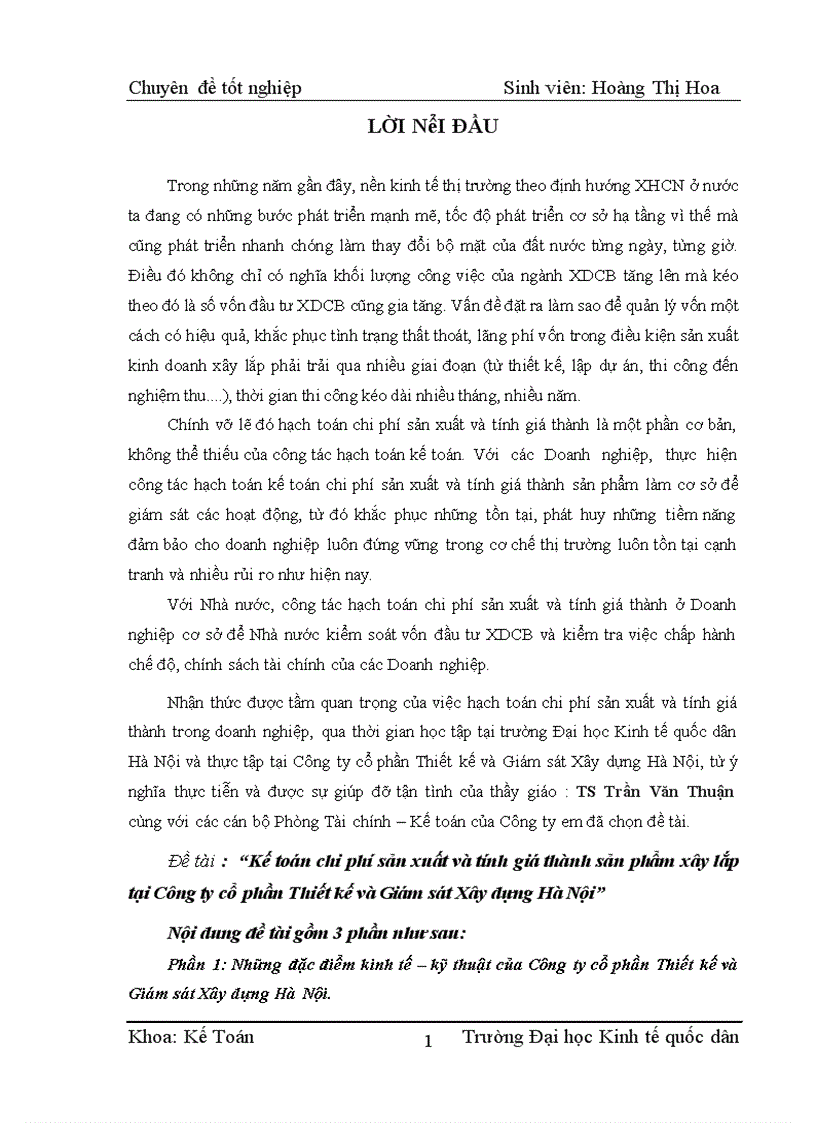 image for page Kế toán chi phí sản xuất và tính giá thành sản phẩm xây lắp tại Công ty cổ phần Thiết kế và Giám sát Xây dựng Hà Nội 1