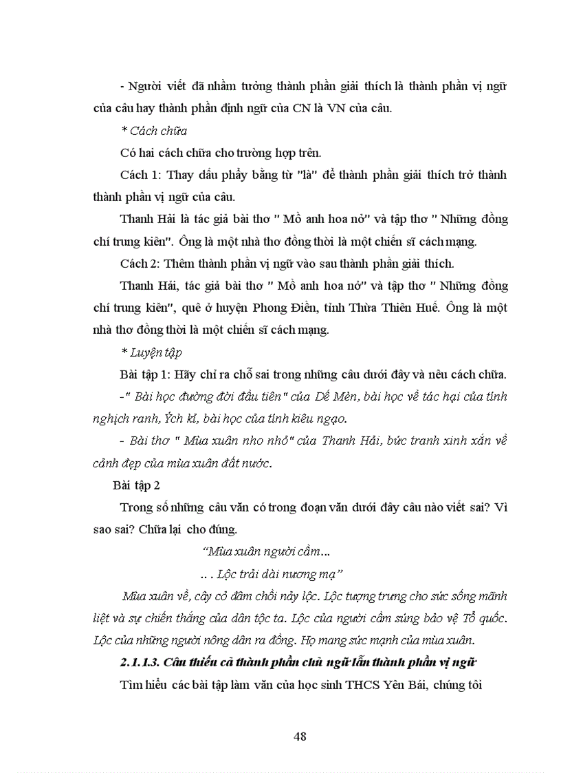 image for page Lỗi về câu trong bài làm văn của học sinh Trung học cơ sở tỉnh Yên Bái nguyên nhân và cách chữa 1