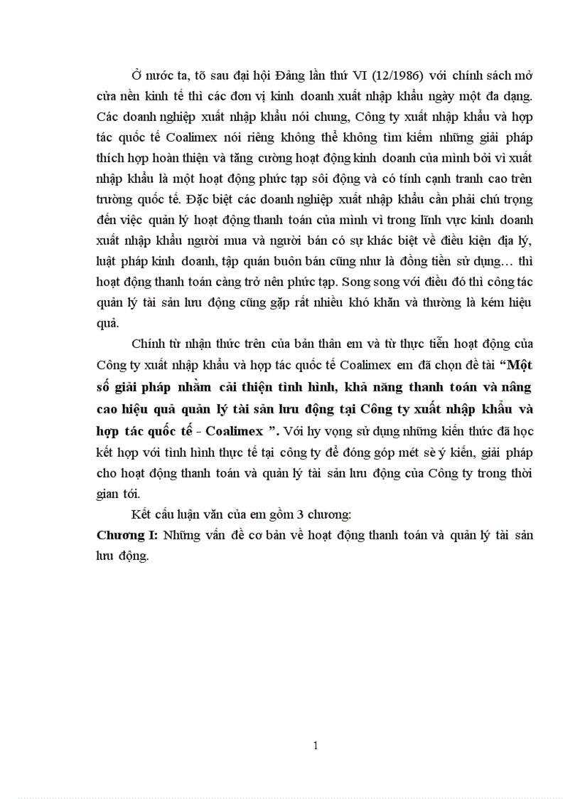 image for page Một số giải pháp nhằm cải thiện tình hình khả năng thanh toán và nâng cao hiệu quả quản lý tài sản lưu động tại Công ty xuất nhập khẩu và hợp tác quốc tế Coalimex