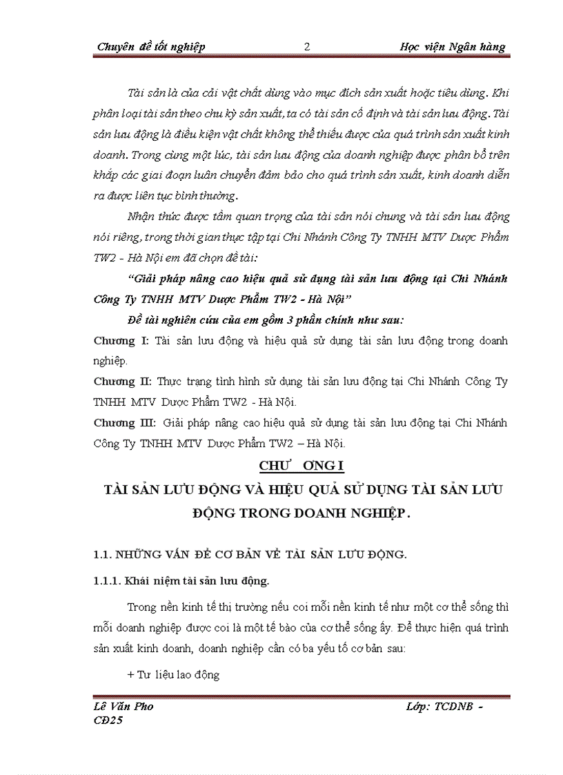 image for page Giải pháp nâng cao hiệu quả sử dụng tài sản lưu động tại Chi Nhánh Công Ty TNHH MTV Dược Phẩm TW2 Hà Nội