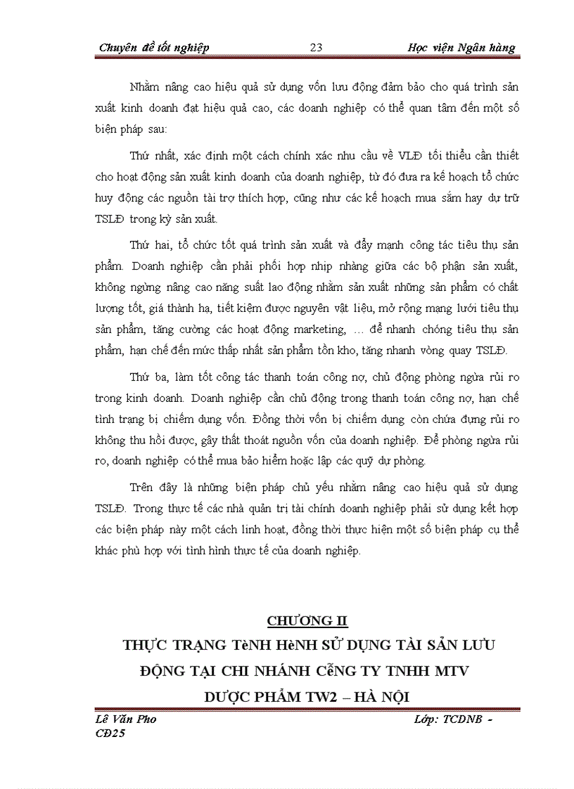 image for page Giải pháp nâng cao hiệu quả sử dụng tài sản lưu động tại Chi Nhánh Công Ty TNHH MTV Dược Phẩm TW2 Hà Nội