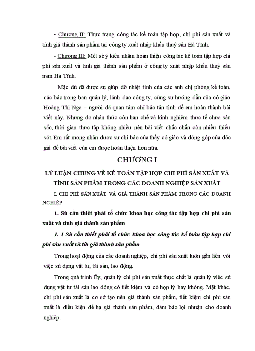 image for page Tổ chức công tác kế toán tổng hợp chi phí sản xuất và tính giá thành sản phẩm ở công ty xuất nhập khẩu thuỷ sản nam Hà Tĩnh 1