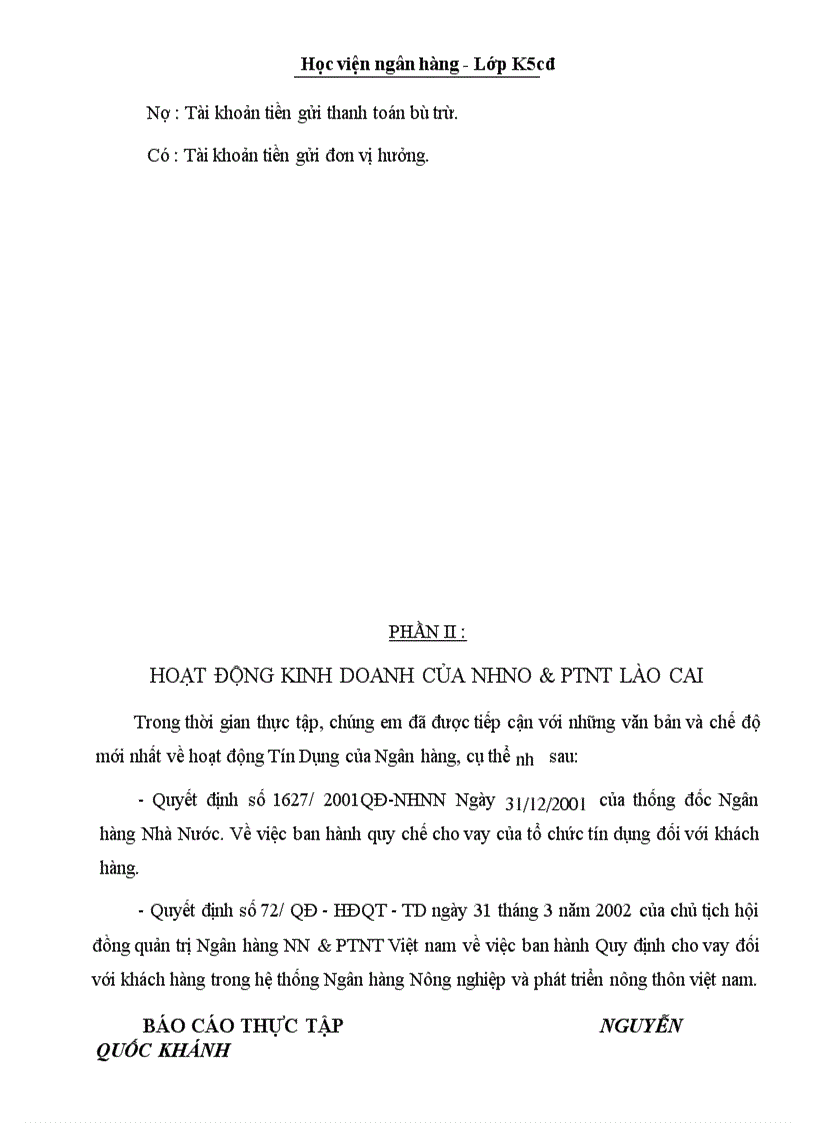 image for page Báo cáo thưc tập tại NHNo PTNT Lào Cai Phòng Giao Dịch Bắc Cường
