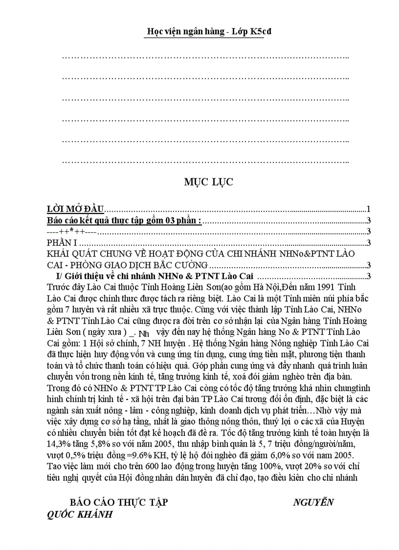 image for page Báo cáo thưc tập tại NHNo PTNT Lào Cai Phòng Giao Dịch Bắc Cường
