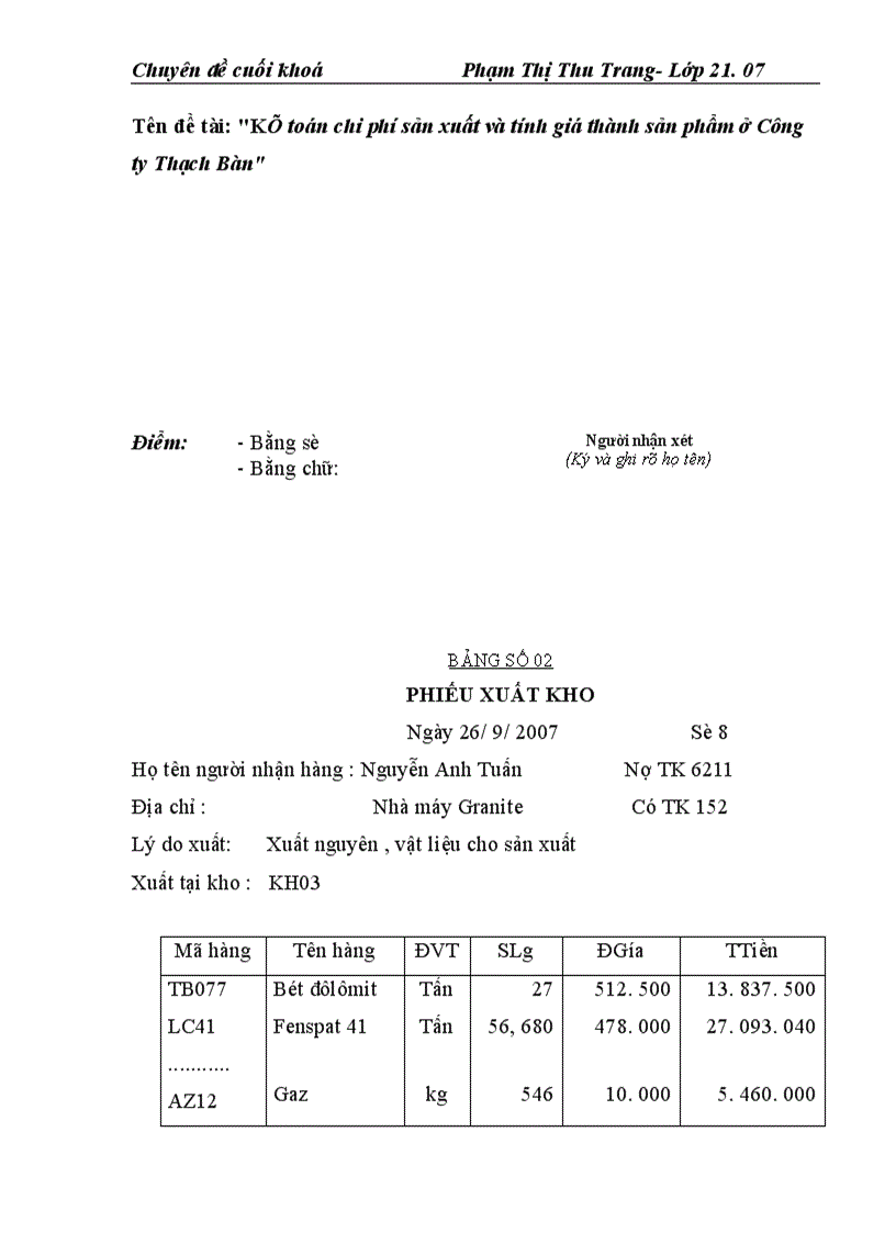 image for page Kế toán chi phí sản xuất và tính giá thành sản phẩm ở Công ty Thạch Bàn 1