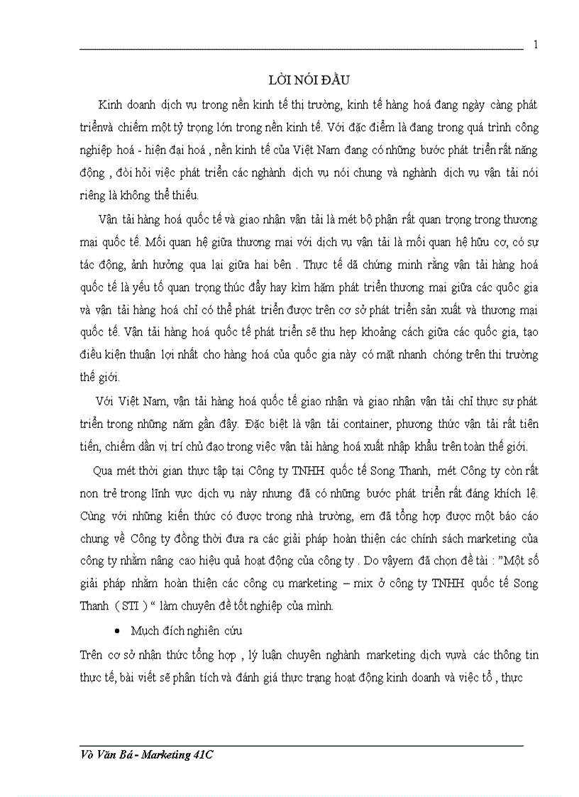 image for page Một số giải pháp nhằm hoàn thiện các công cụ marketing mix ở công ty TNHH quốc tế Song Thanh STI 1