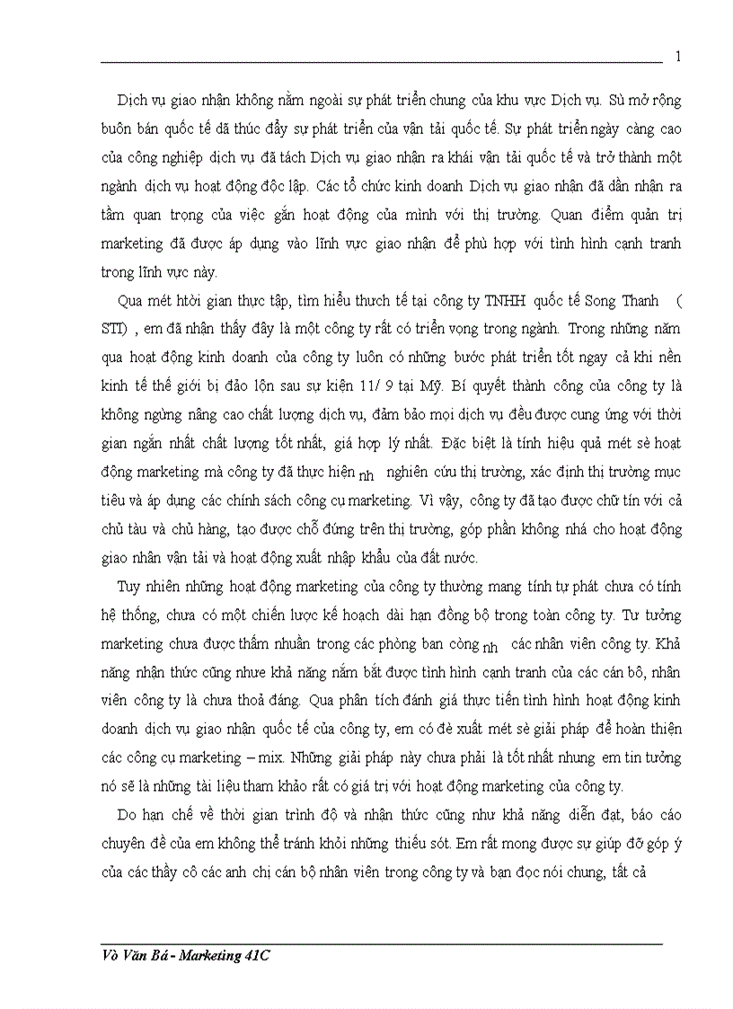 image for page Một số giải pháp nhằm hoàn thiện các công cụ marketing mix ở công ty TNHH quốc tế Song Thanh STI 1