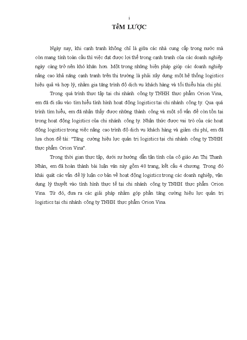 image for page Tăng cường hiệu lực quản trị logistics tại chi nhánh công ty TNHH thực phẩm Orion Vina 1